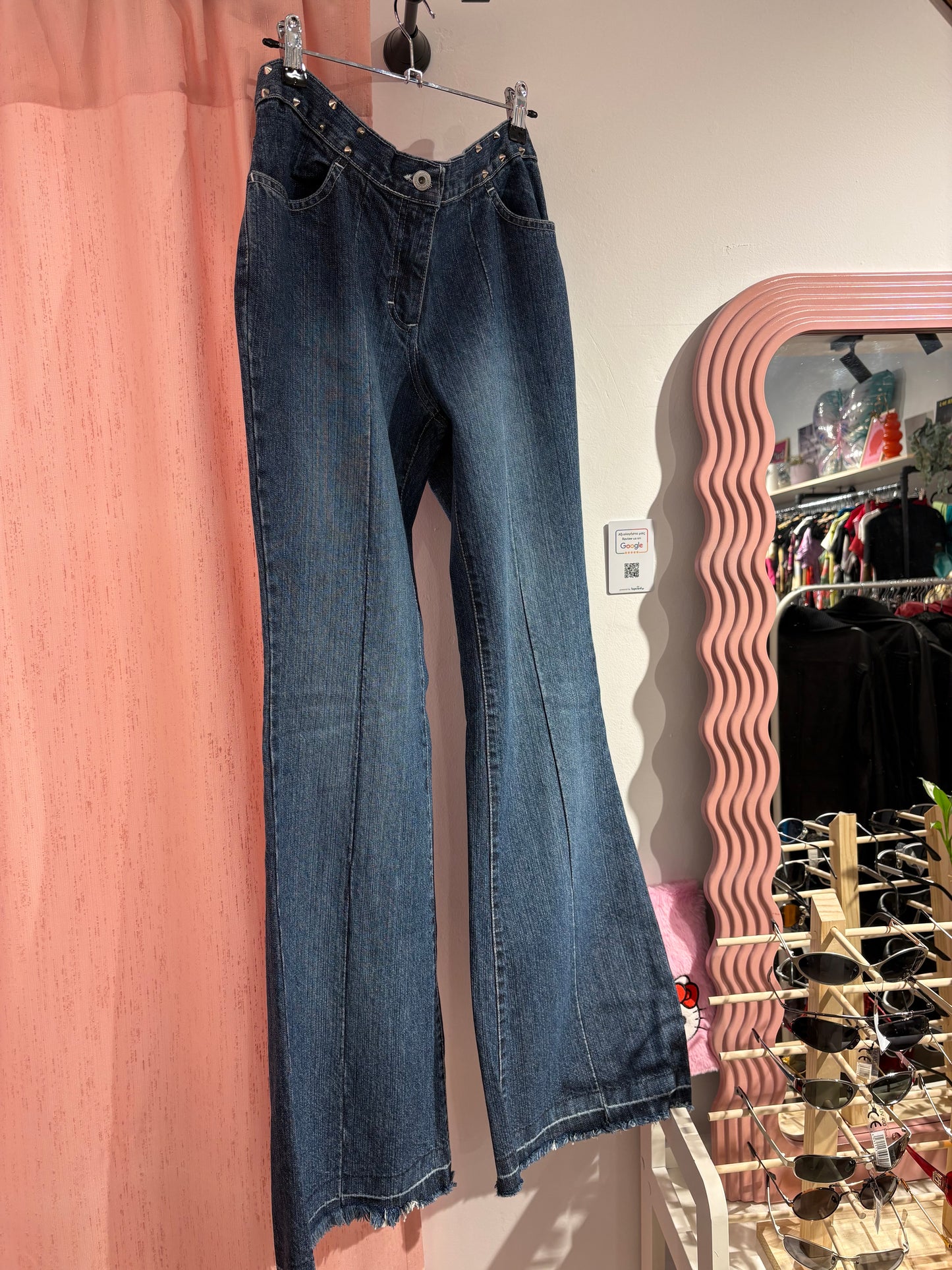 Miss Crazy deadstock y2k low-rise wide-leg jeans with studs