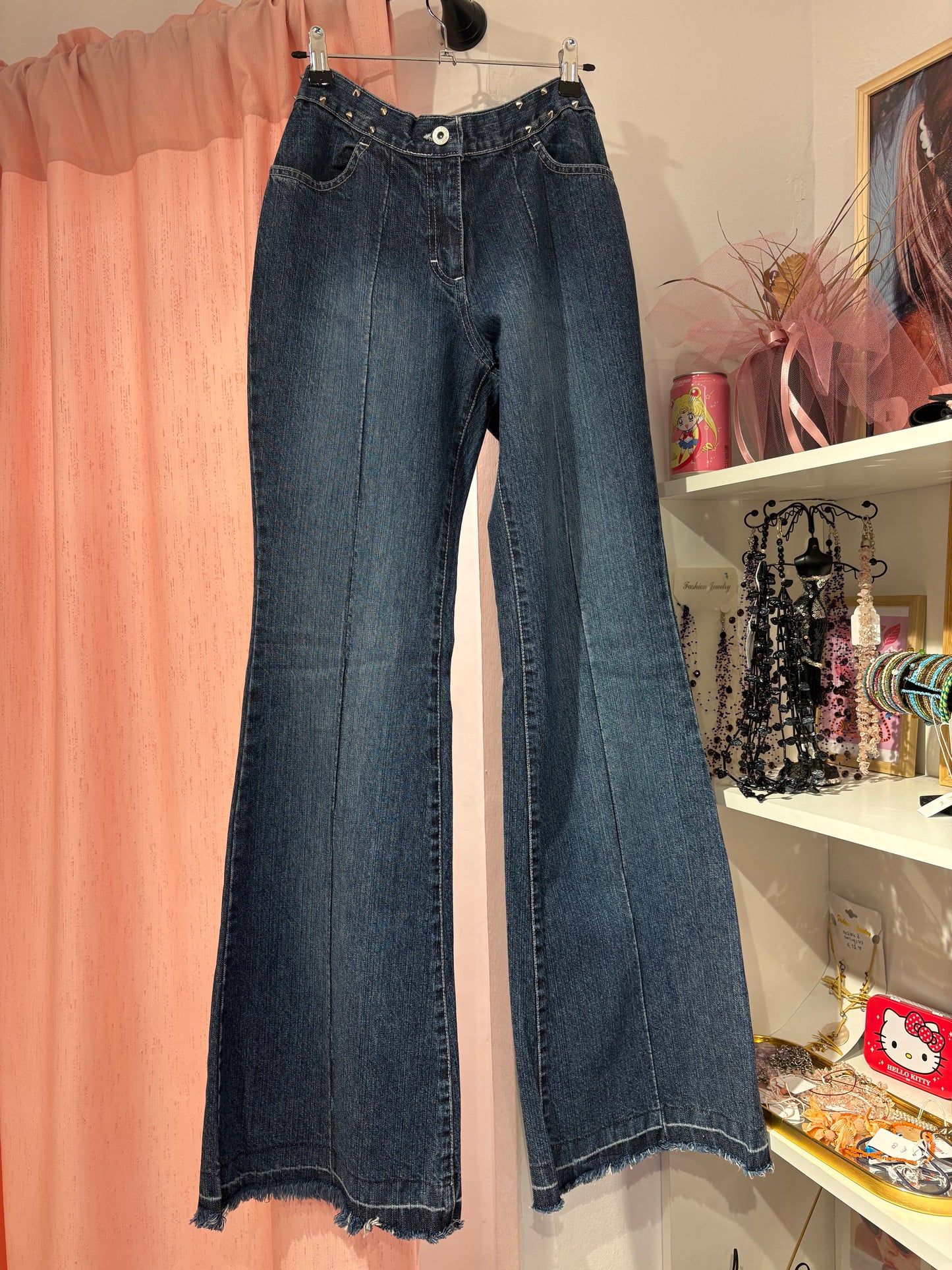 Miss Crazy deadstock y2k low-rise wide-leg jeans with studs