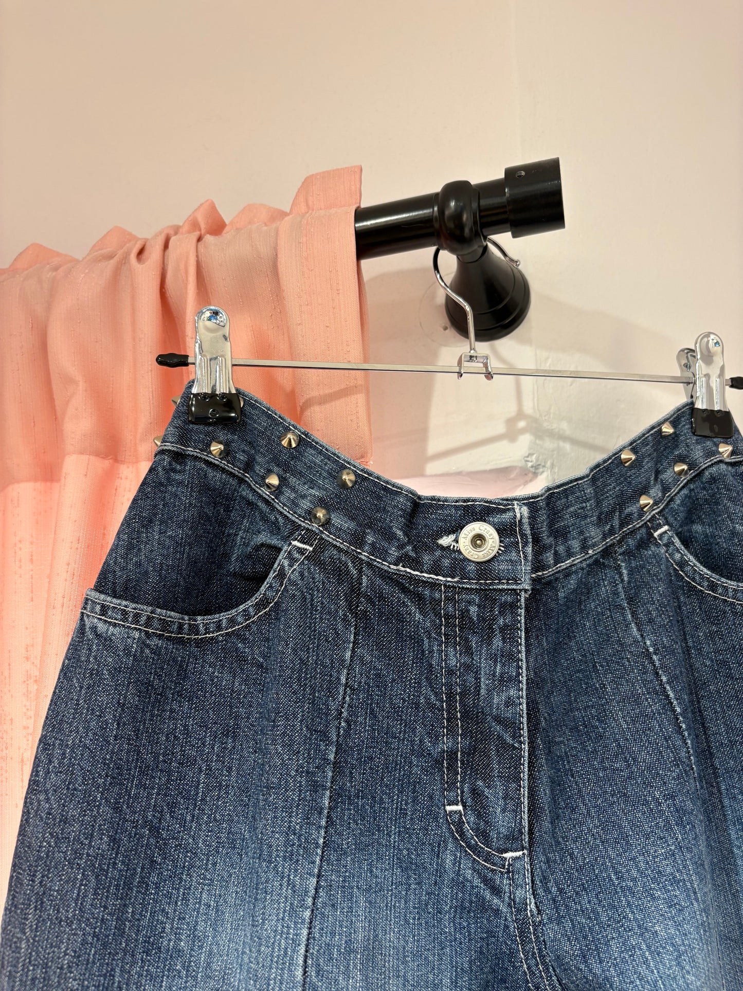 Miss Crazy deadstock y2k low-rise wide-leg jeans with studs