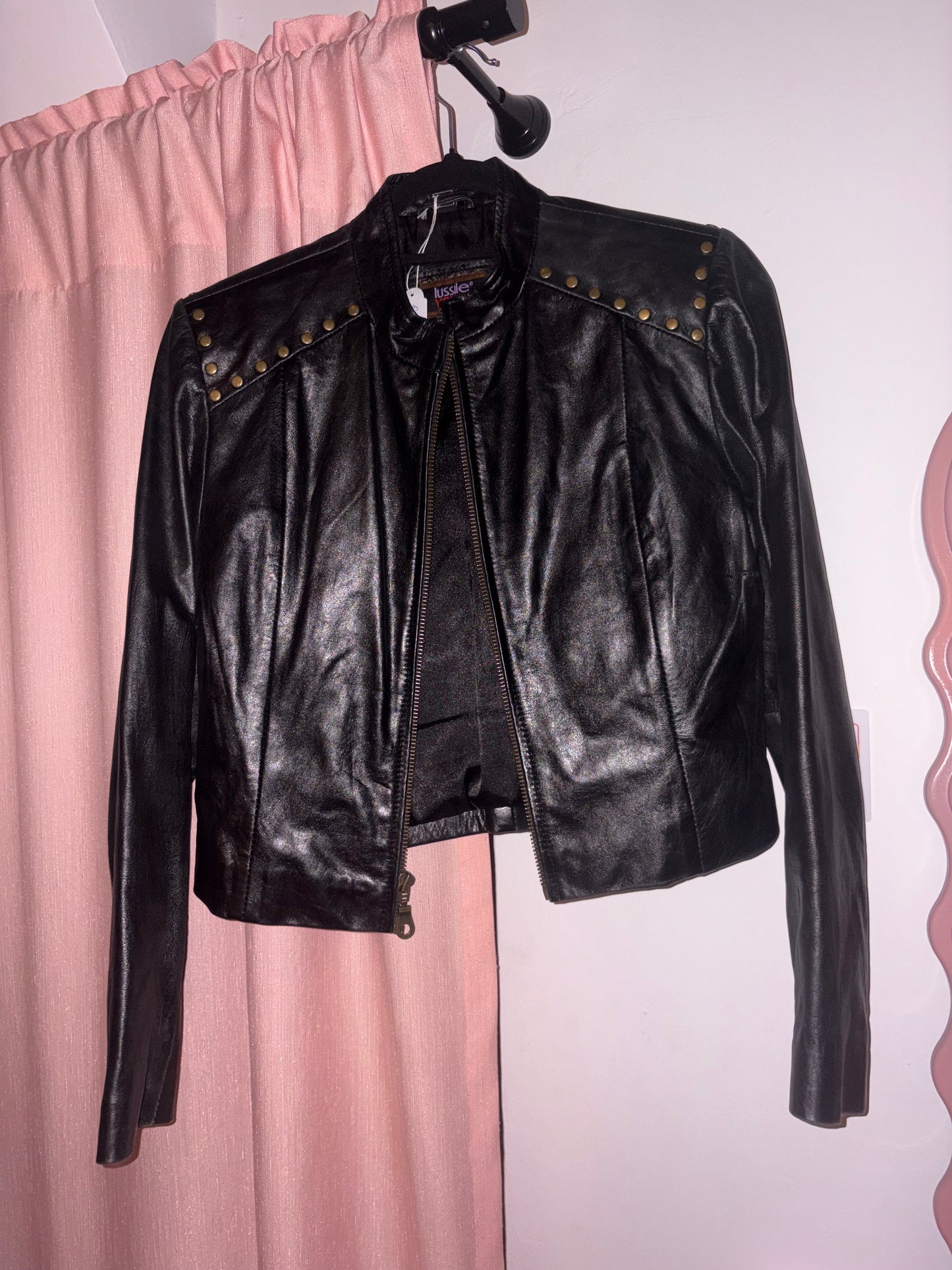 Super cool leather jacket with gold-toned studs