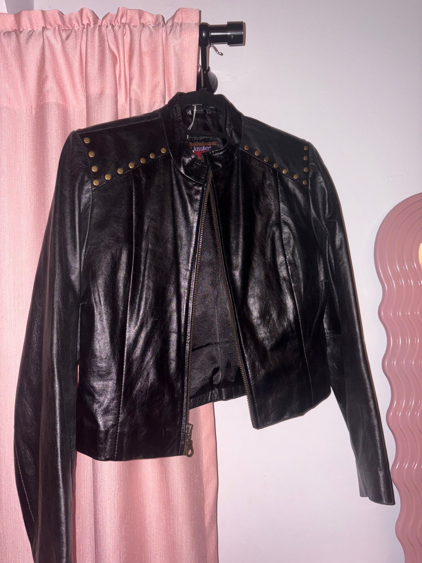 Super cool leather jacket with gold-toned studs