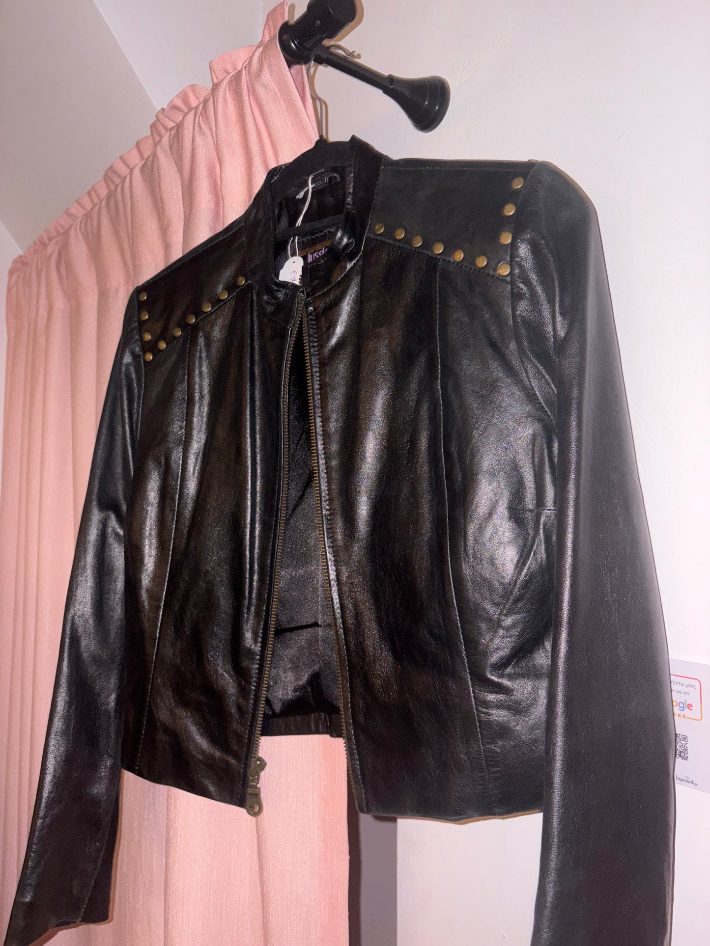 Super cool leather jacket with gold-toned studs