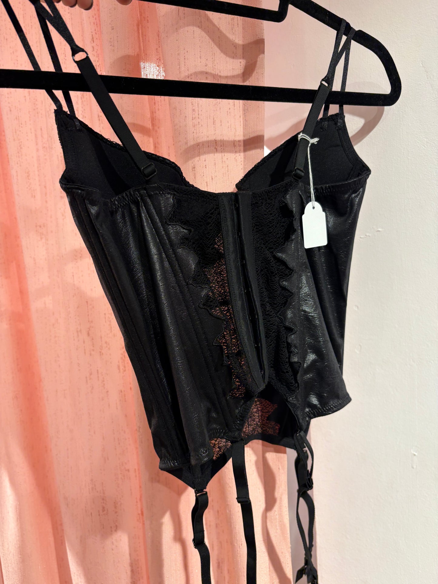 Incredible black corset with lace details and a rhinestone (S / Cup: 75B)